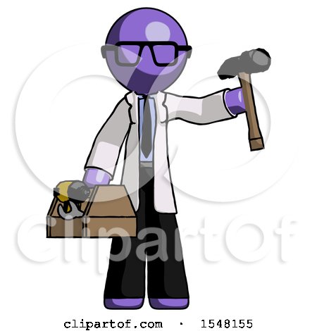 Purple Doctor Scientist Man Holding Tools and Toolchest Ready to Work by Leo Blanchette
