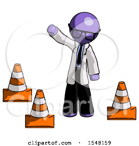 Purple Doctor Scientist Man Standing by Traffic Cones Waving by Leo Blanchette