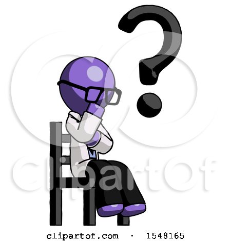 Purple Doctor Scientist Man Question Mark Concept, Sitting on Chair Thinking by Leo Blanchette