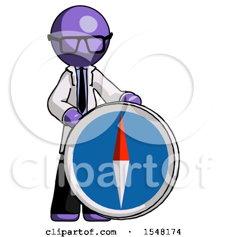 Purple Doctor Scientist Man Standing Beside Large Compass by Leo Blanchette