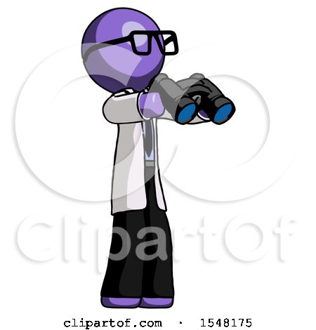 Purple Doctor Scientist Man Holding Binoculars Ready to Look Right by Leo Blanchette