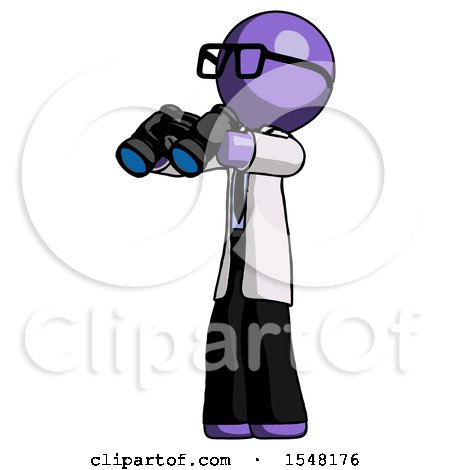 Purple Doctor Scientist Man Holding Binoculars Ready to Look Left by Leo Blanchette