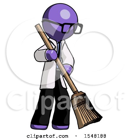 Purple Doctor Scientist Man Sweeping Area with Broom by Leo Blanchette