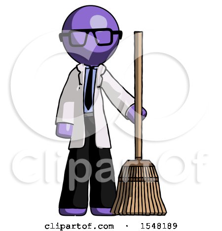 Purple Doctor Scientist Man Standing with Broom Cleaning Services by Leo Blanchette