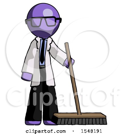 Purple Doctor Scientist Man Standing with Industrial Broom by Leo Blanchette