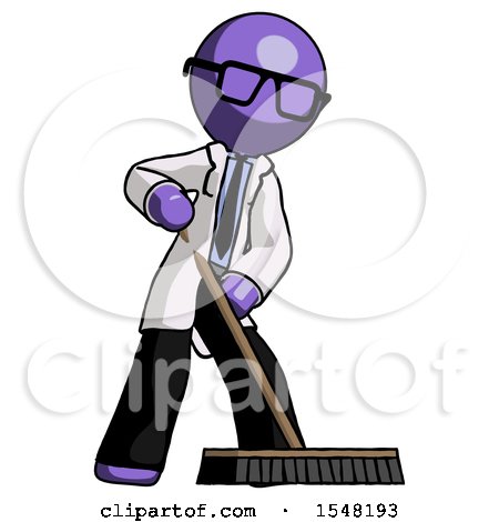 Purple Doctor Scientist Man Cleaning Services Janitor Sweeping Floor with Push Broom by Leo Blanchette