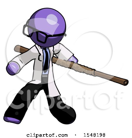 Purple Doctor Scientist Man Bo Staff Action Hero Kung Fu Pose by Leo Blanchette