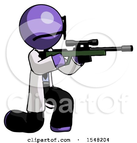 Purple Doctor Scientist Man Kneeling Shooting Sniper Rifle by Leo Blanchette
