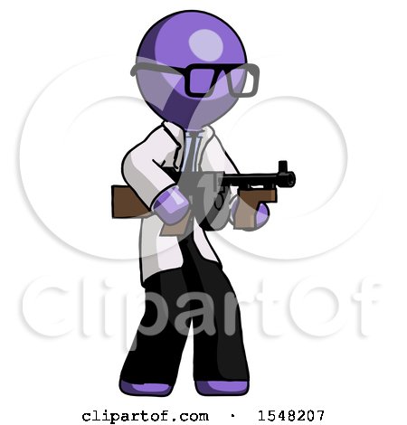 Purple Doctor Scientist Man Tommy Gun Gangster Shooting Pose by Leo Blanchette