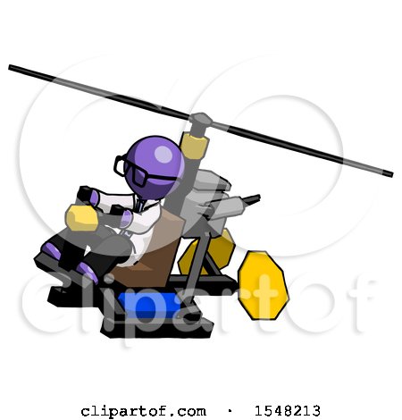 Purple Doctor Scientist Man Flying in Gyrocopter Front Side Angle Top View by Leo Blanchette