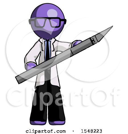 Purple Doctor Scientist Man Holding Large Scalpel by Leo Blanchette