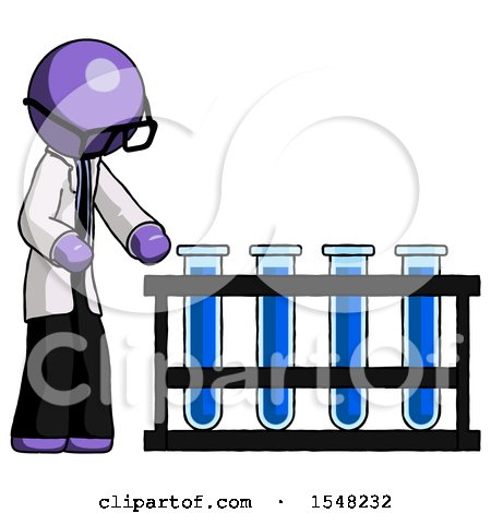 Purple Doctor Scientist Man Using Test Tubes or Vials on Rack by Leo Blanchette