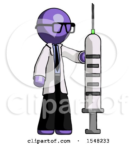 Purple Doctor Scientist Man Holding Large Syringe by Leo Blanchette