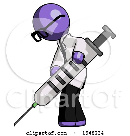 Purple Doctor Scientist Man Using Syringe Giving Injection by Leo Blanchette