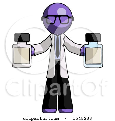 Purple Doctor Scientist Man Holding Two Medicine Bottles by Leo Blanchette