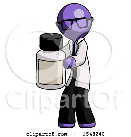 Purple Doctor Scientist Man Holding White Medicine Bottle by Leo Blanchette