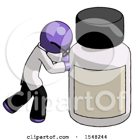 Purple Doctor Scientist Man Pushing Large Medicine Bottle by Leo Blanchette