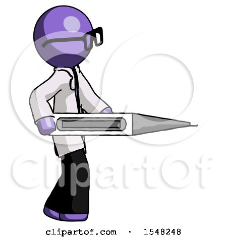 Purple Doctor Scientist Man Walking with Large Thermometer by Leo Blanchette