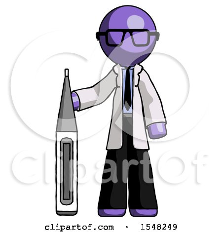 Purple Doctor Scientist Man Standing with Large Thermometer by Leo Blanchette