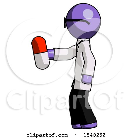 Purple Doctor Scientist Man Holding Red Pill Walking to Left by Leo Blanchette