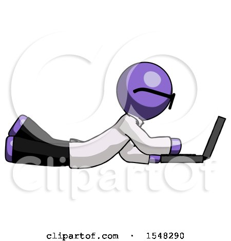Purple Doctor Scientist Man Using Laptop Computer While Lying on Floor Side View by Leo Blanchette