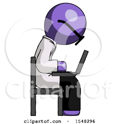 Purple Doctor Scientist Man Using Laptop Computer While Sitting in Chair View from Side by Leo Blanchette
