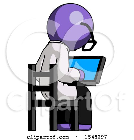 Purple Doctor Scientist Man Using Laptop Computer While Sitting in Chair View from Back by Leo Blanchette
