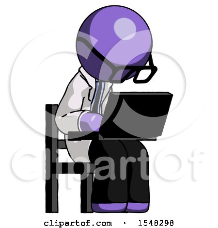 Purple Doctor Scientist Man Using Laptop Computer While Sitting in Chair Angled Right by Leo Blanchette