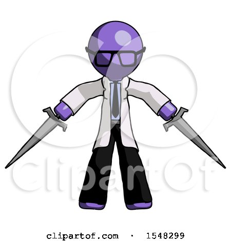 Purple Doctor Scientist Man Two Sword Defense Pose by Leo Blanchette