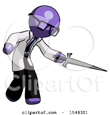 Purple Doctor Scientist Man Sword Pose Stabbing or Jabbing by Leo Blanchette
