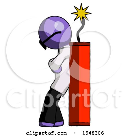 Purple Doctor Scientist Man Leaning Against Dynimate, Large Stick Ready to Blow by Leo Blanchette