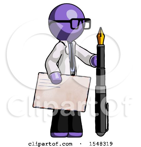 Purple Doctor Scientist Man Holding Large Envelope and Calligraphy Pen by Leo Blanchette