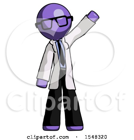 Purple Doctor Scientist Man Waving Emphatically with Left Arm by Leo Blanchette