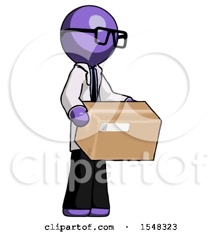 Purple Doctor Scientist Man Holding Package to Send or Recieve in Mail by Leo Blanchette