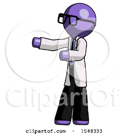 Purple Doctor Scientist Man Presenting Something to His Right by Leo Blanchette
