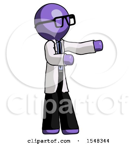 Purple Doctor Scientist Man Presenting Something to His Left by Leo Blanchette