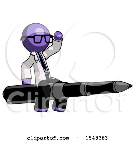 Purple Doctor Scientist Man Riding a Pen like a Giant Rocket by Leo Blanchette