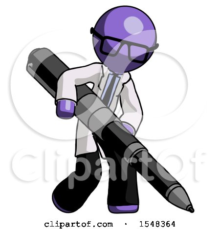 Purple Doctor Scientist Man Writing with a Really Big Pen by Leo Blanchette