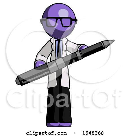 Purple Doctor Scientist Man Posing Confidently with Giant Pen by Leo Blanchette