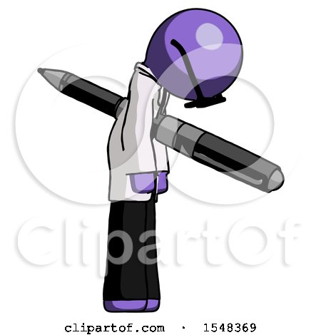 Purple Doctor Scientist Man Impaled Through Chest with Giant Pen by Leo Blanchette