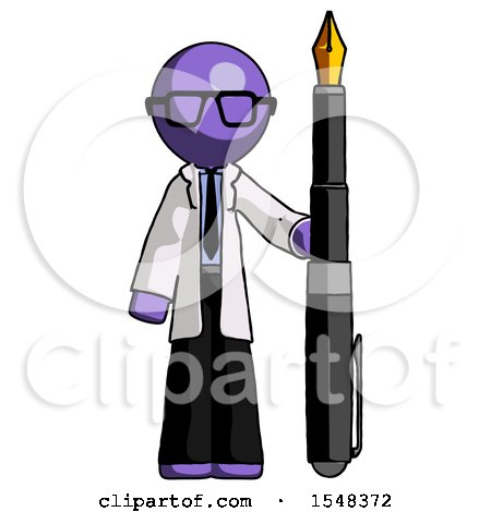 Purple Doctor Scientist Man Holding Giant Calligraphy Pen by Leo Blanchette