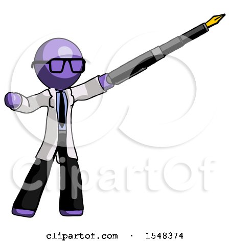 Purple Doctor Scientist Man Pen Is Mightier Than the Sword Calligraphy Pose by Leo Blanchette