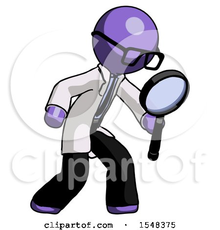 Purple Doctor Scientist Man Inspecting with Large Magnifying Glass Right by Leo Blanchette