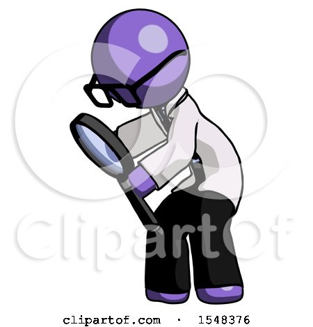 Purple Doctor Scientist Man Inspecting with Large Magnifying Glass Left by Leo Blanchette