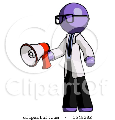Purple Doctor Scientist Man Holding Megaphone Bullhorn Facing Right by Leo Blanchette