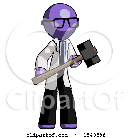 Purple Doctor Scientist Man with Sledgehammer Standing Ready to Work or Defend by Leo Blanchette