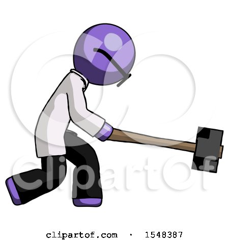 Purple Doctor Scientist Man Hitting with Sledgehammer, or Smashing Something by Leo Blanchette