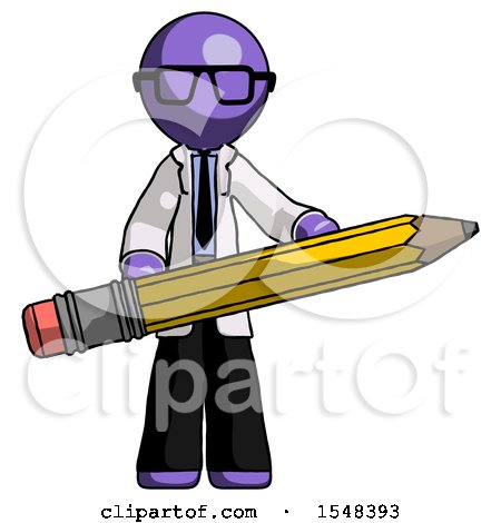Purple Doctor Scientist Man Writer or Blogger Holding Large Pencil by Leo Blanchette