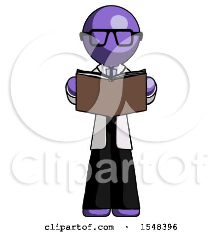 Purple Doctor Scientist Man Reading Book While Standing up Facing Viewer by Leo Blanchette