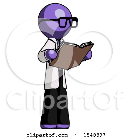Purple Doctor Scientist Man Reading Book While Standing up Facing Away by Leo Blanchette
